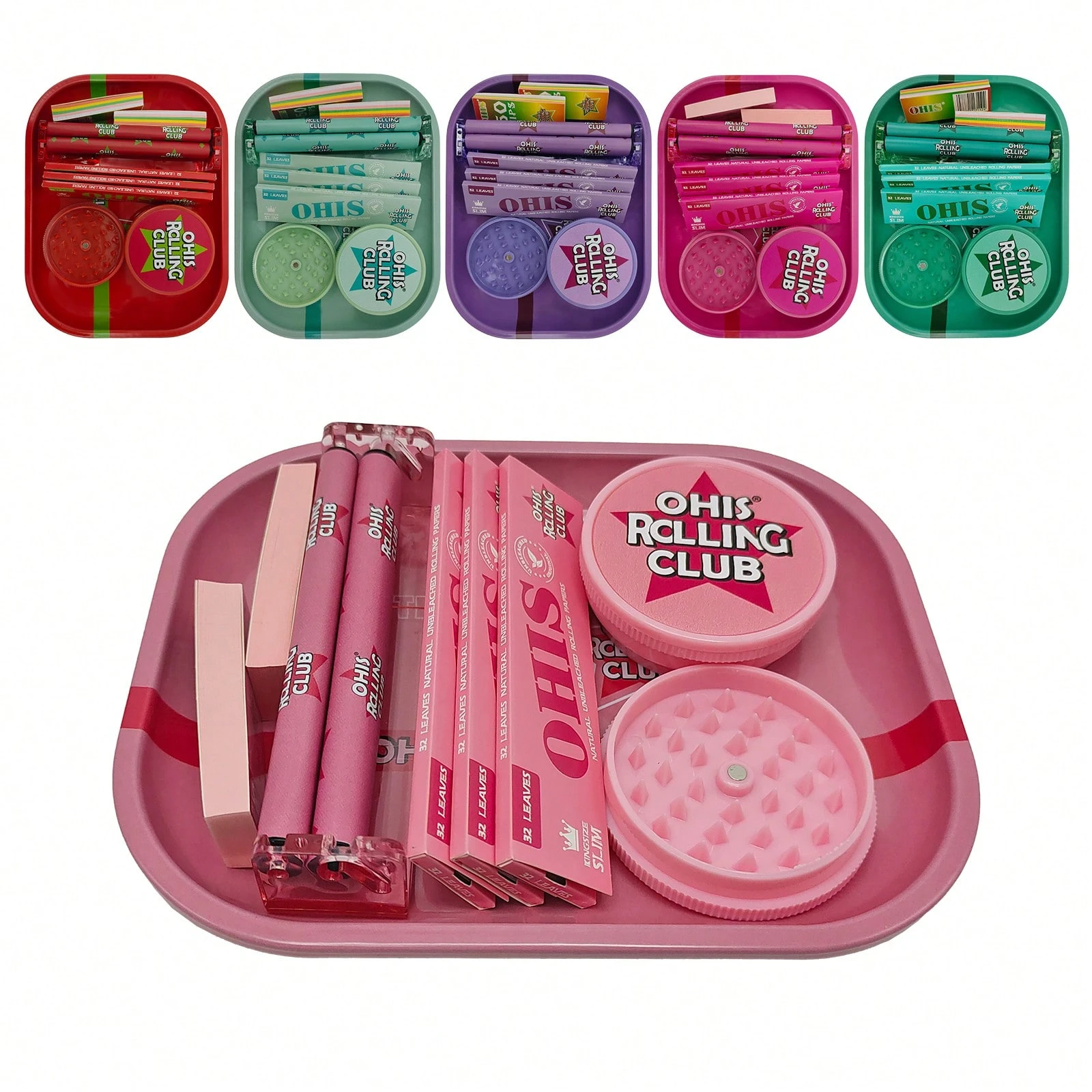 OHIS Rolling Club complete tray kit — roller machine, papers, grinder aur tips (5 colour options)